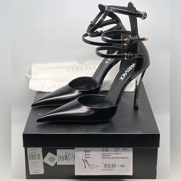 Versace Pin Point Leather Ankle Strap Pumps - Picture 12 of 14